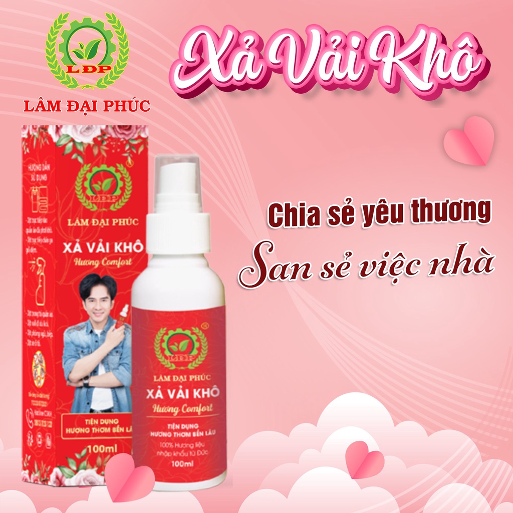 Xịt thơm quần áo xả vải khô Lâm Đại Phúc khử mùi làm mềm vải lưu hương lâu 48h 100ml