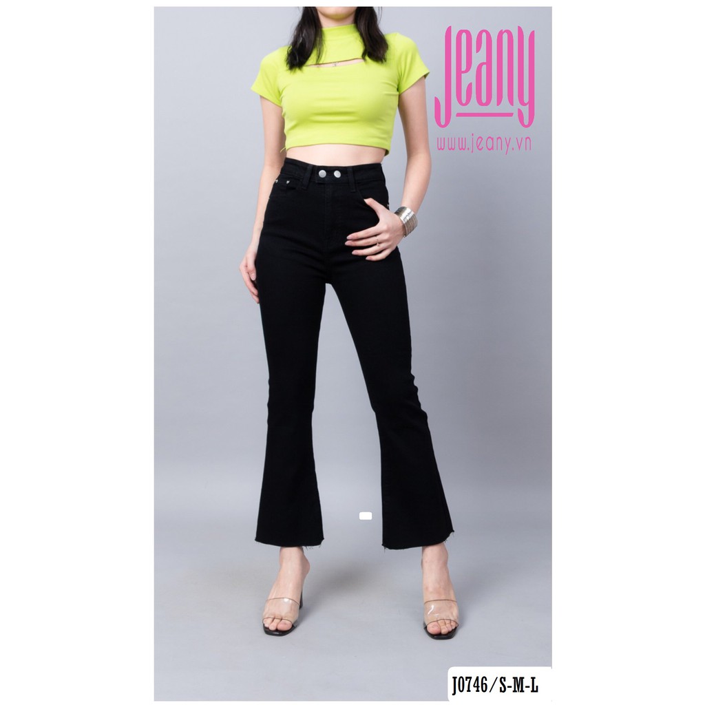 Quần Jean Ống Loe Trơn Đen 2 Nút J0746 - Jeany