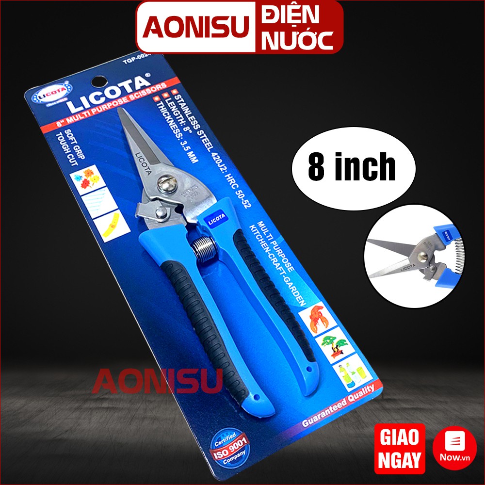 Kéo Cắt Đa Năng LICOTA 8 Inch - Đường Kính Tối Đa 3,5mm, Kéo Cắt Cây Cảnh, Giấy, Tôn Sắt, Nhựa,...