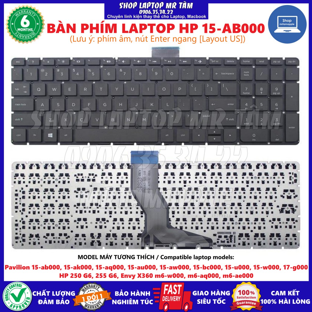 (KEYBOARD) BÀN PHÍM LAPTOP HP 15-AB000 dùng cho Pavilion 15-ab000, 15-ak000, 15-aq000, 15-au000, 15-aw000, 15-bc000