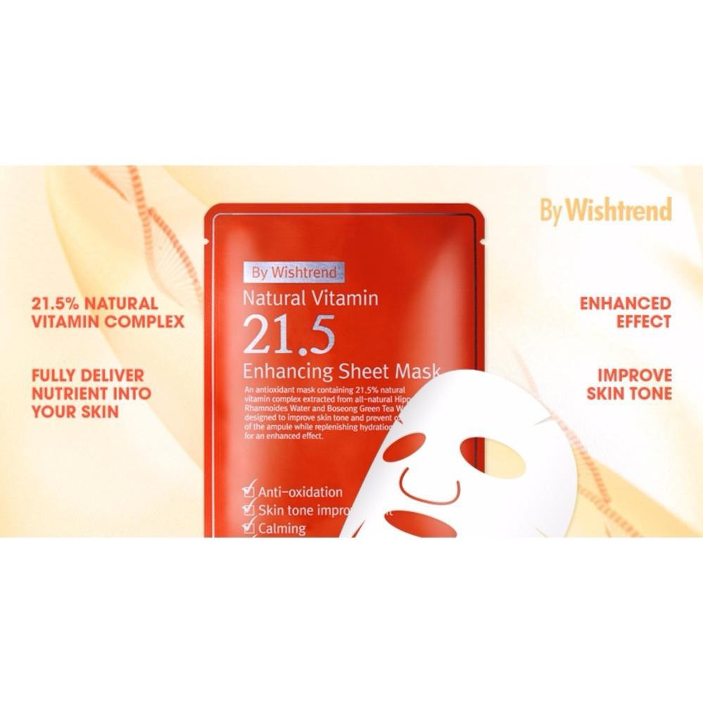 Mặt nạ làm mờ mụn, dưỡng trắng da làm mờ vết thâm By Wishtrend Natural Vitamin C 21.5 Enhancing Sheet Mask 23g