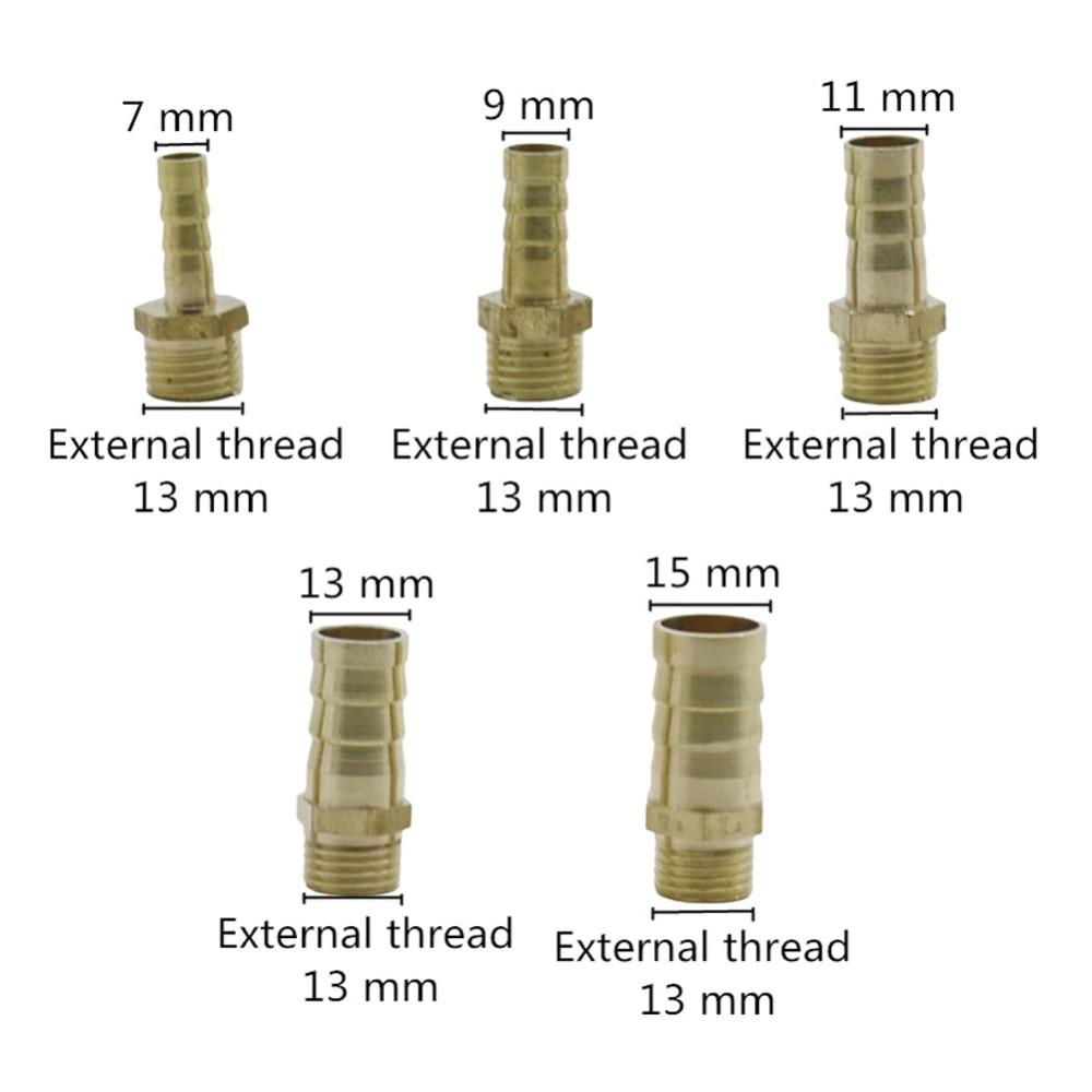 1/4"Female/Male Thread Connector Brass to 6-14mm Barb Pipe Hose Fitting Adapter