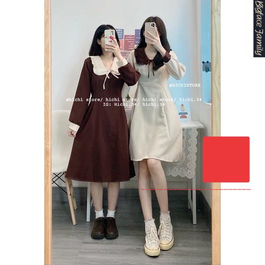 váy mùa đông dài vintage ẢNH THẬT VIDEO có dây buộc eo hichi