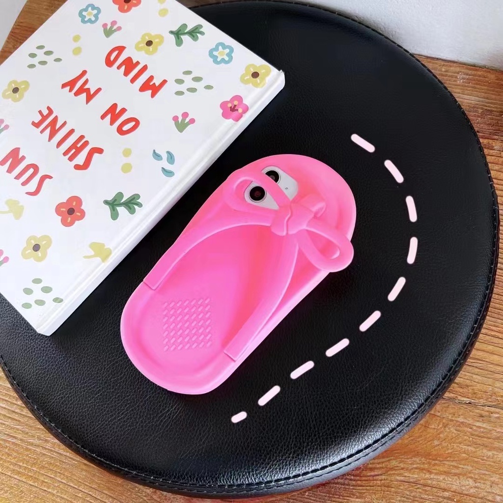 Ốp Điện Thoại Silicon Mềm Hình Chiếc Dép Kẹp Nơ Màu Hồng Dễ Thương Dành Cho iPhone 13 12 11 X XR XS Max 7 8 Plus