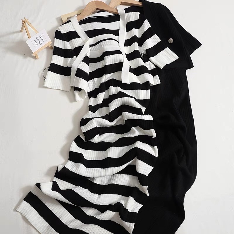 set áo &amp; váy dây len body basic (2283#)