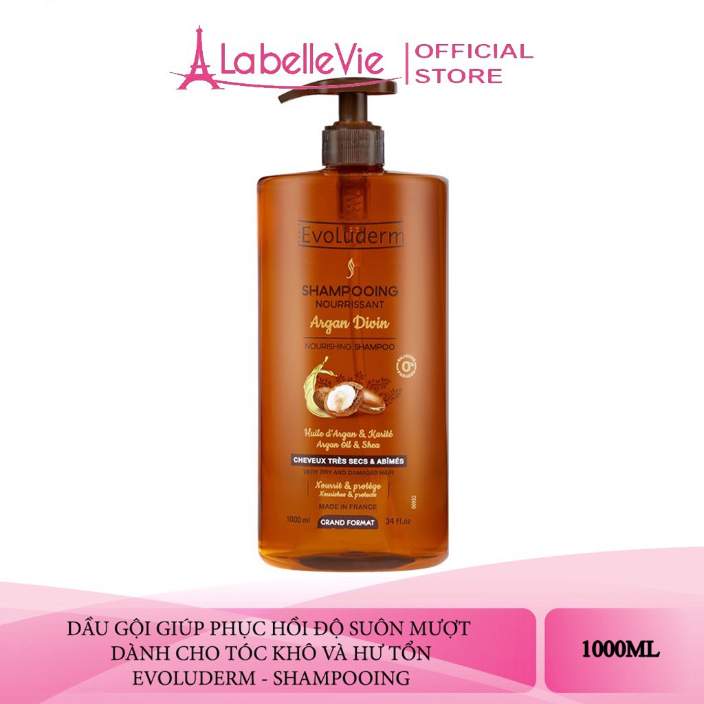Dầu gội Evoluderm Shampoing Nourrissant Argan Divin dành cho tóc rất khô và bị hư tổn 1000ml (15269)