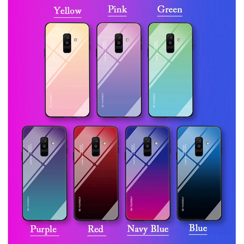 Ốp điện thoại kính cường lực cứng màu gradient cho Samsung Galaxy A6/A8 2018