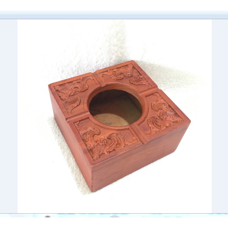 HỘP ĐỂ TÀN THUỐC OTO GỖ HƯƠNG ĐỎ CHẠM KHẮC HOA VĂN- LOẠI TO CAO CẤP