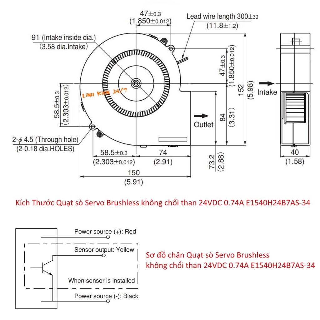 Quạt Sò, Quạt Tản Nhiệt Servo Brushless Không Chổi Than 24VDC 0.74A