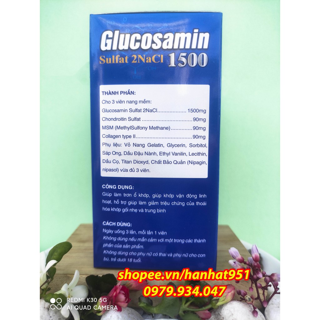 Viên Uống GLUCOSAMIN 1500 tinh chất sụn cá mập giúp làm giảm các triệu chứng viêm khớp - Chai 100 Viên