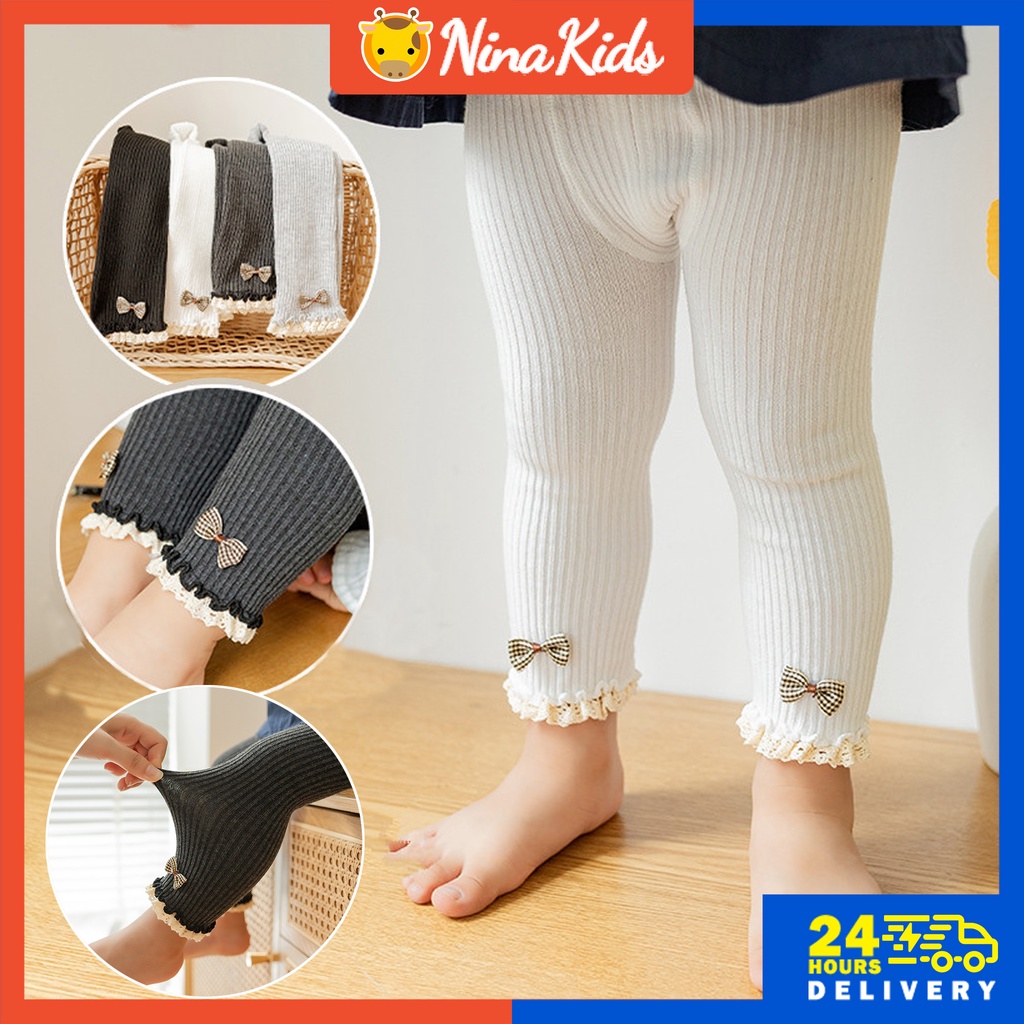 Quần legging cho bé gái đính nơ xinh xắn 1-4.5 tuổi