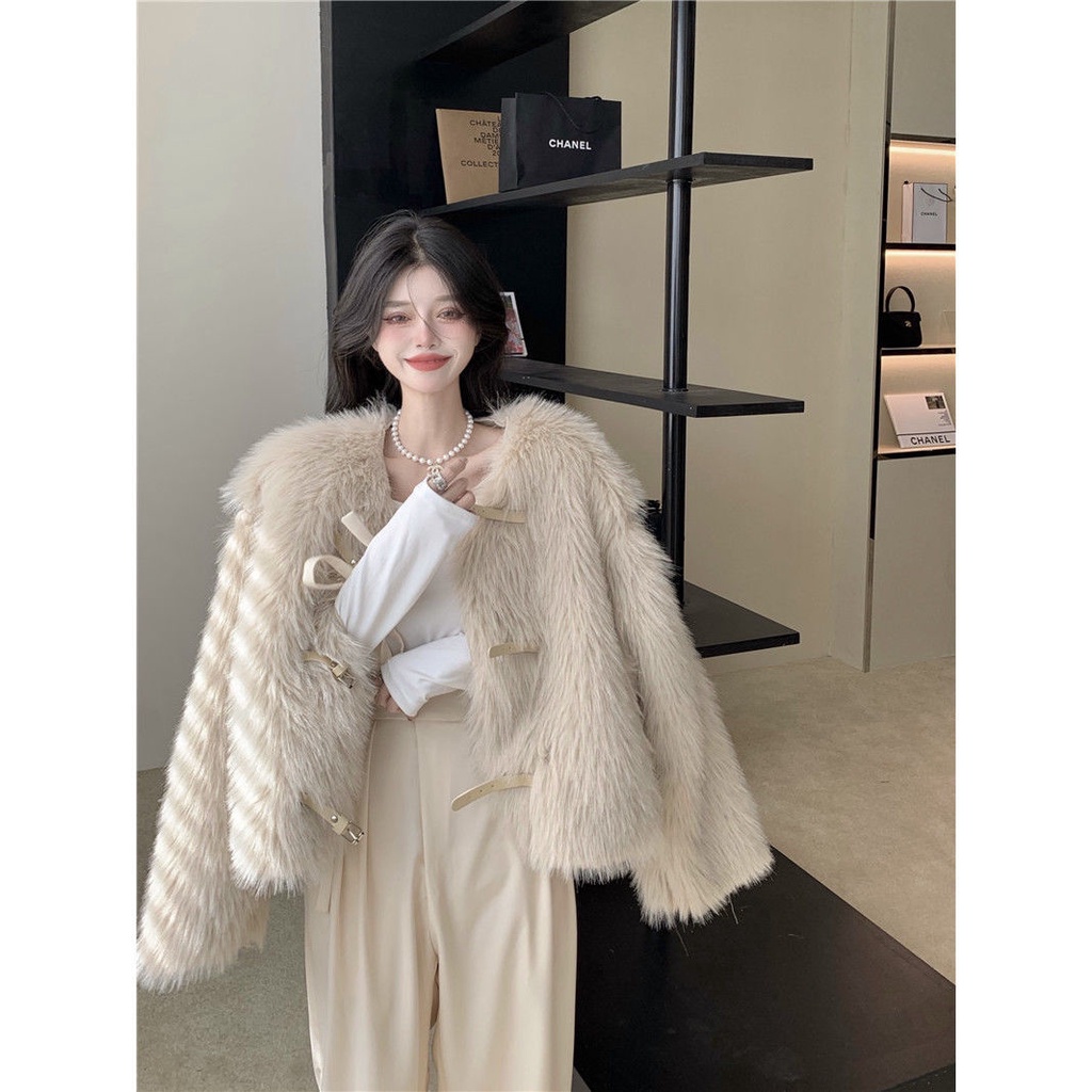 Áo khoác lông giả dáng rộng dài tay thời trang mùa đông dành cho nữ