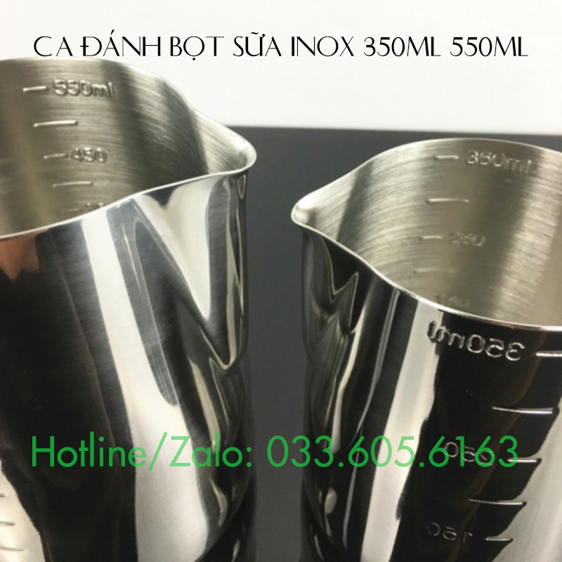 Ca đánh bọt sữa Inox có vạch chia ml 350ml 550ml 1000ml