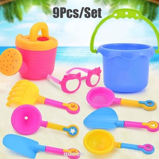 9pcs/Set Toy Set Beach Colorful Funnel Gifts Glasses Kettle Plastic Seaside Simulation Random Color