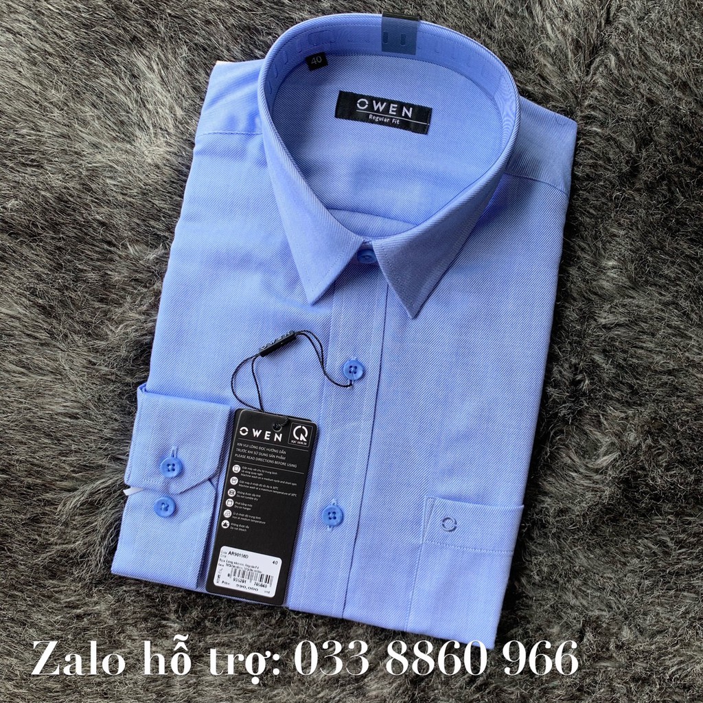 NEW 💯 . OWEN - Áo sơ mi dài tay Owen Regular fit màu xanh AR 90158 Cực Đẹp .1 . M08 : ࿄ ' # vv . /