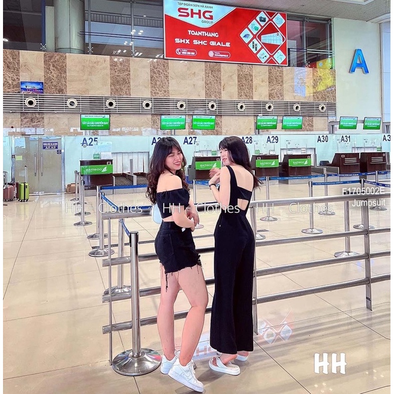 Jumpsuits đen 2 dây khoét lưng