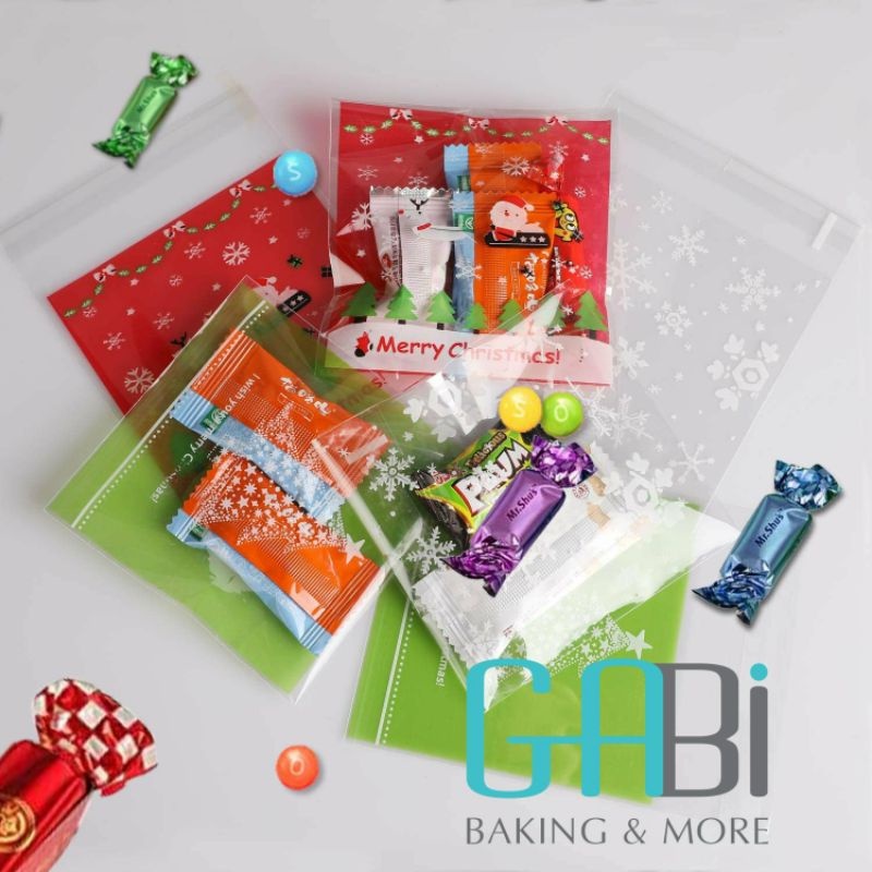 Túi đựng cookie Noel mép dán 10*10cm