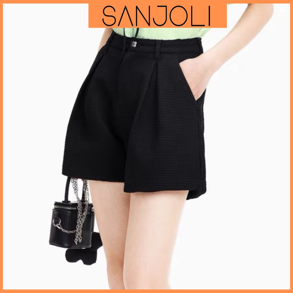 Quần Ống Rộng SANJOLI Quần Short Nữ Lưng Cao Đứng Xốp Nhẹ Đẹp Ulzzang Phong Cách Trẻ Trung Hack Dáng Màu Nâu Đen QD008