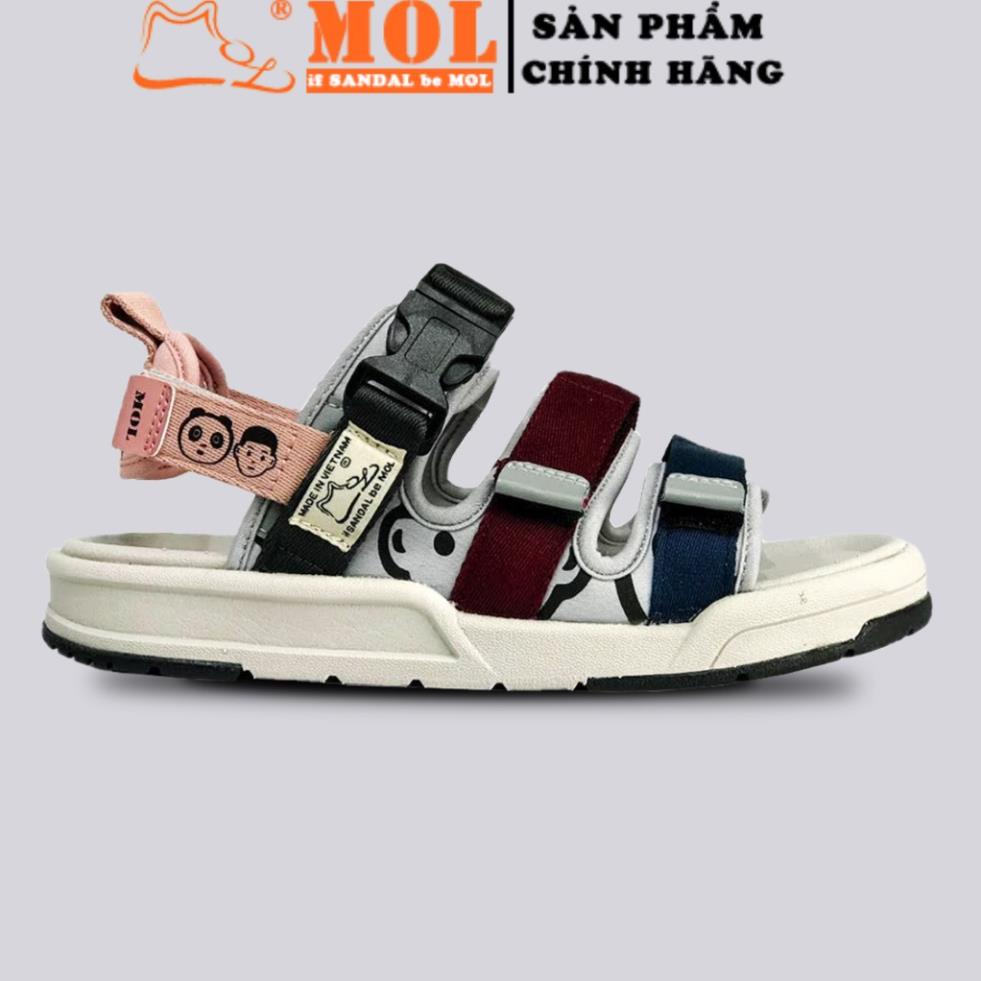Giày sandal nữ 3 quai ngang vải dù in họa tiết có quai hậu tháo rời hiệu MOL mang đi học du lịch MS1801Be /