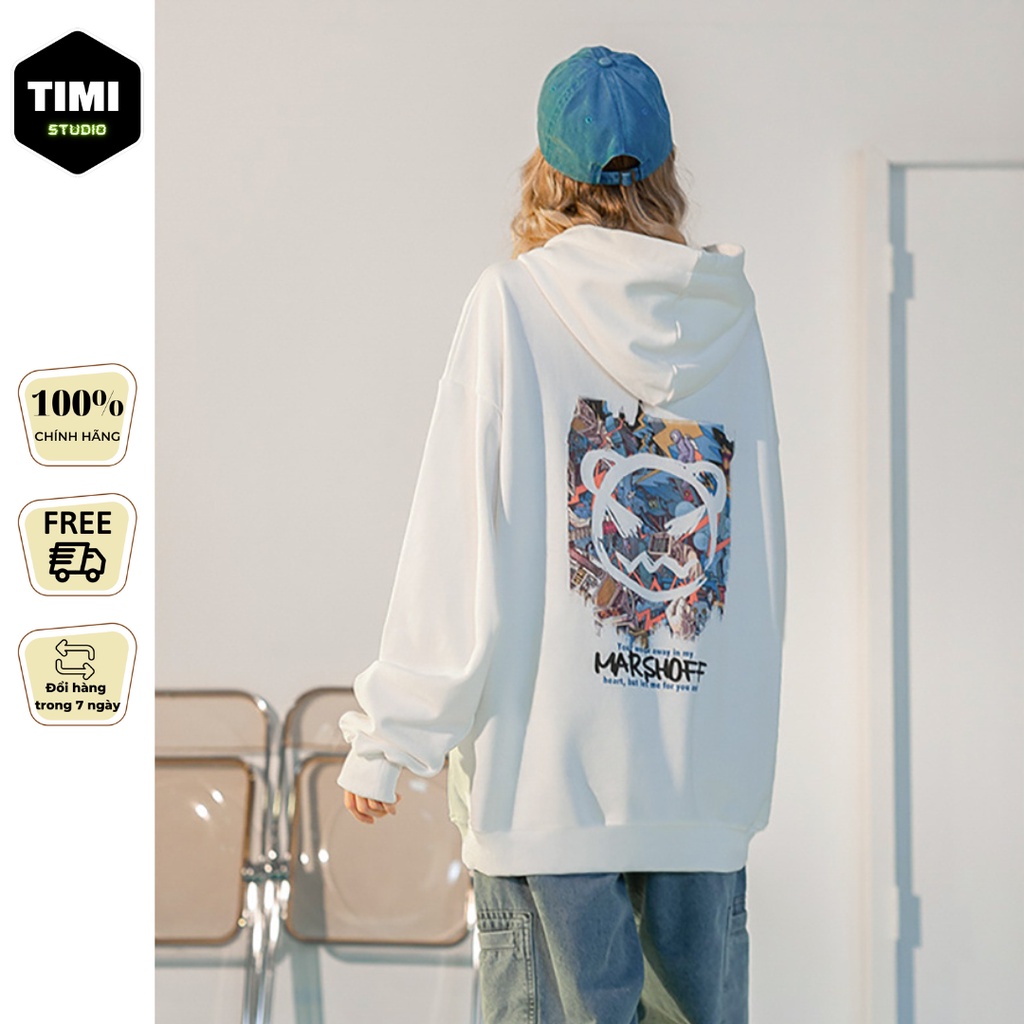 Áo Hoodie Zip Nam Nữ Unisex Form rộng Mũ to 2 lớp nỉ bông Marshoff hình in lưng ngầu TIMI H02