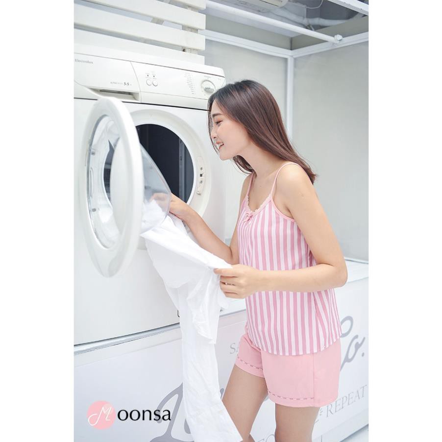 Đồ ngủ Lụa 2 dây dễ thương Hồng Phấn Dịu Nhẹ [ Moonsa ] ,