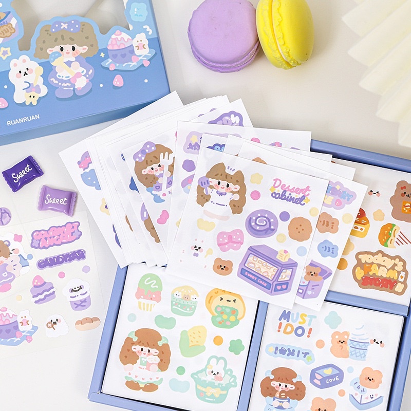 Sticker cute/Set 10 tấm sticker hình dán dễ thương RuanKitchen trang trí sổ planner bullet journal Hàn Quốc Tẻn Tẻn