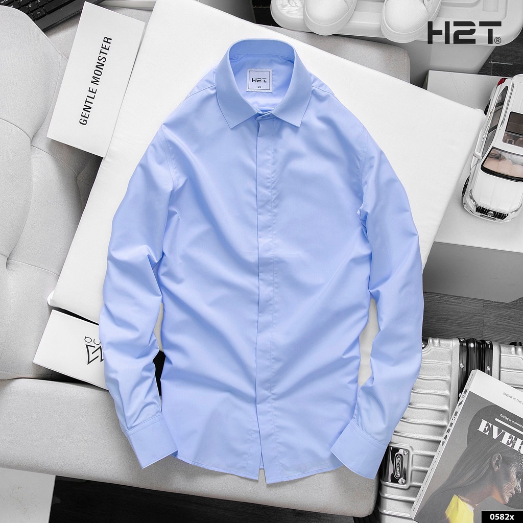 Áo sơ mi nam trơn dài tay cổ bẻ vải cotton lụa form ôm body kiểu Hàn Quốc VINTINO SMR