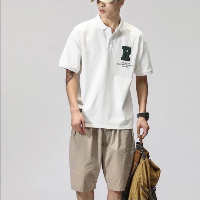 Áo Thun Polo Tay Ngắn Dáng Rộng áo thun nam có cổ In Chữ Đơn Giản áo polo Thời Trang áo phông polo nam Hàn Quốc áo thun có cổ nữ