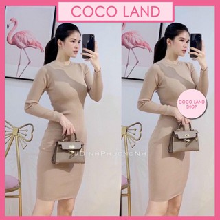 Váy body dài tay cổ tròn chất cotton tăm coco land ulzzang