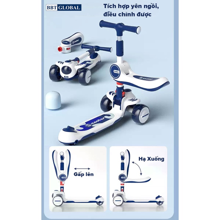 Xe trượt Scooter 2 trong 1 kết hợp chòi chân chính hãng BBT Global 3 bánh an toàn