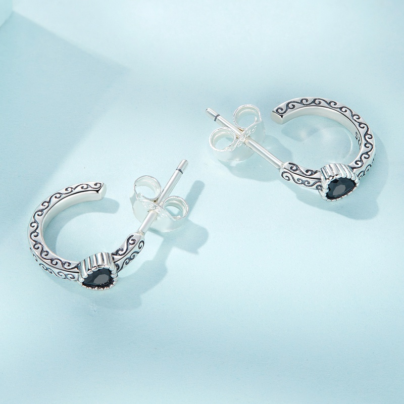 Bộ trang sức BAMOER bạc 925 đính đá zircon đen phong cách cổ điển thời trang dành cho nữ