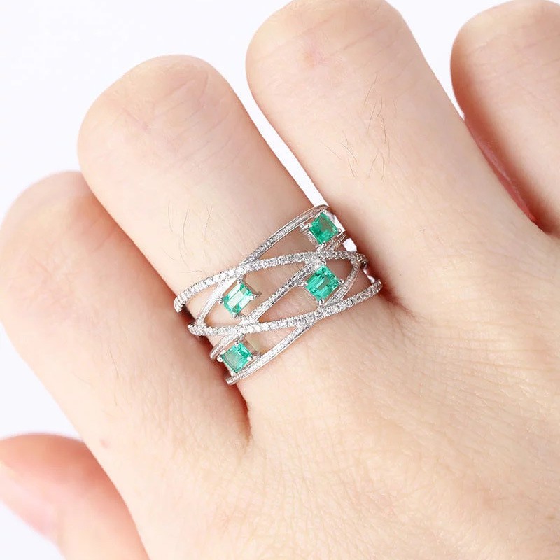 Nhẫn Đính Đá Zircon Xanh Đỏ Thời Trang