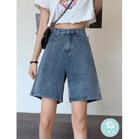 Quần Short jean chất bò trơn mềm - Quần đùi bò suông cạp cao