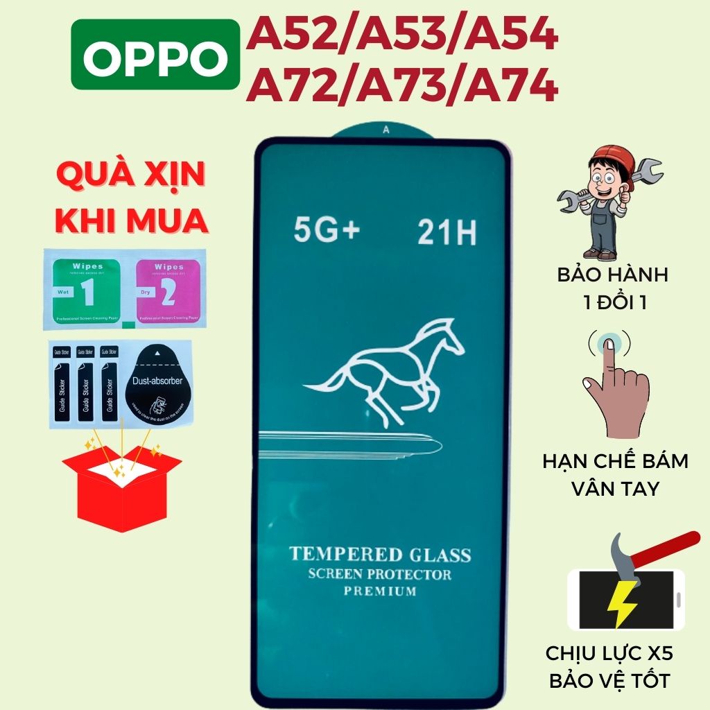 Kính Cường Lực Oppo A52/ A53/ A54/ A72/A73/ A74 Full 5G+ Độ cứng 21H Chống bám nước, Hạn chế bám vân tay [MIHAMO]