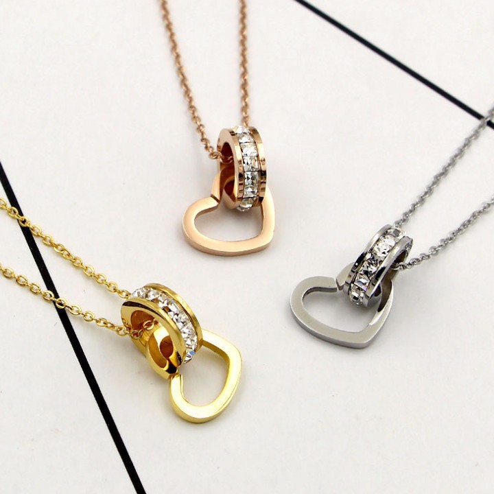 [Mã FARSST20K giảm 10K đơn 20K] Dây Chuyền Nữ Khuyên Tròn Lồng Trái Tim Titan Không Đen TT 1124