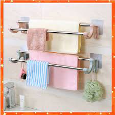 Giá treo khăn nhà tắm, giá treo khăn mặt, kệ treo vắt khăn mặt nhà tắm 2 tầng inox dán tường