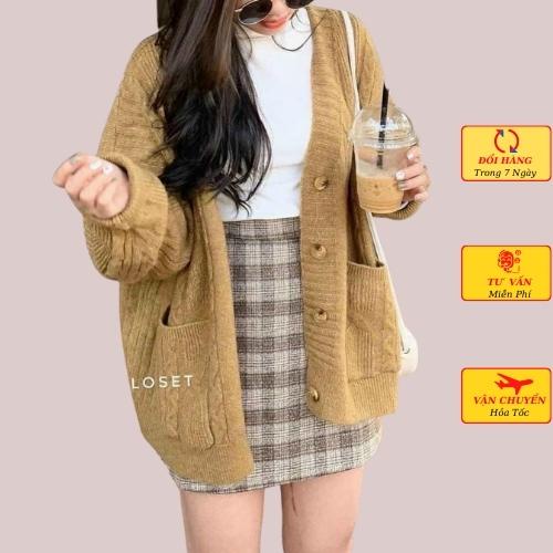 Áo khoác cardigan len thừng nữ túi hộp dáng dài phom rộng oversize ulzzang Hàn Quốc mùa thu đông