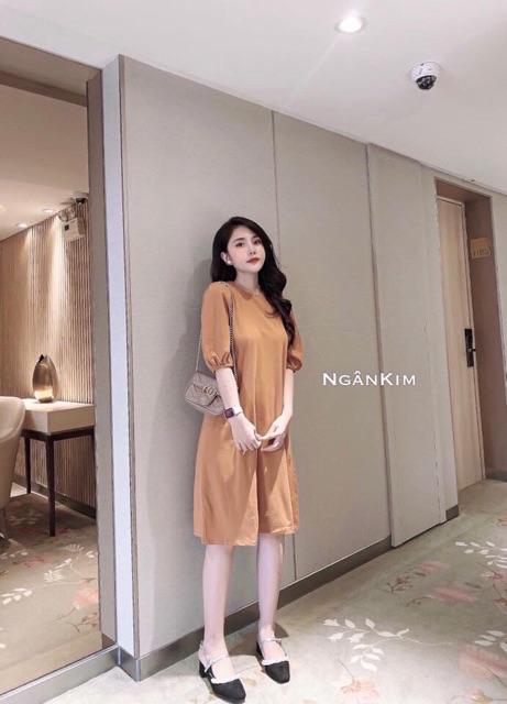 Đầm đũi-Váy dáng suông cổ tròn tay lỡ chun chất đũi hàn