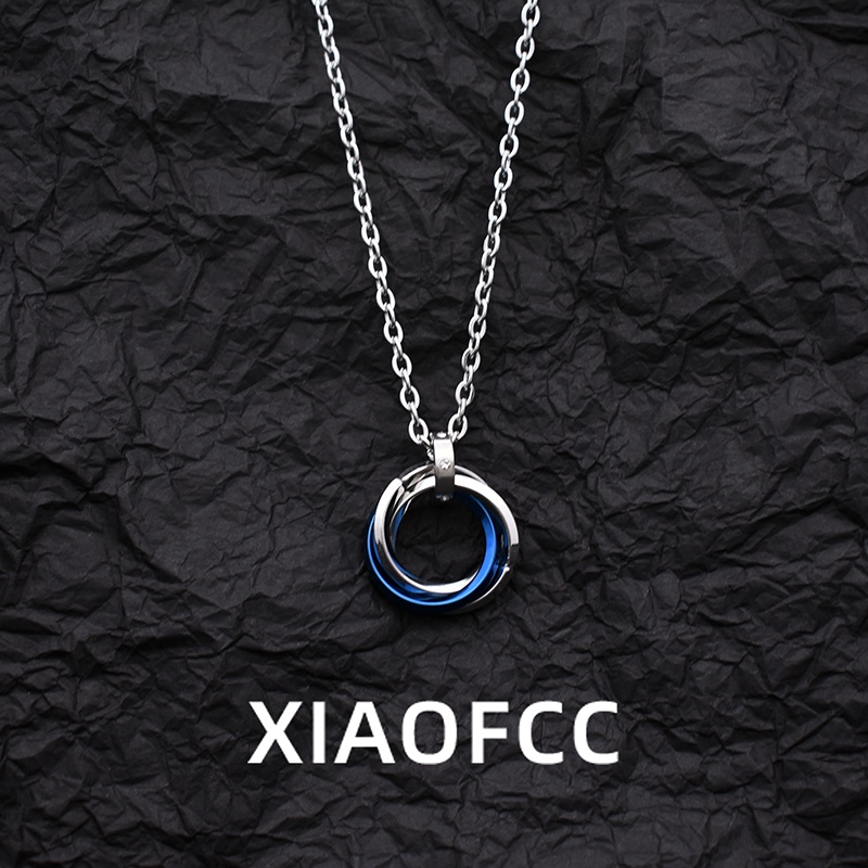 Vòng cổ Thép Titan Ba Nhẫn Phong Cách hip hop Đơn Giản Cho Nam Và Nữ