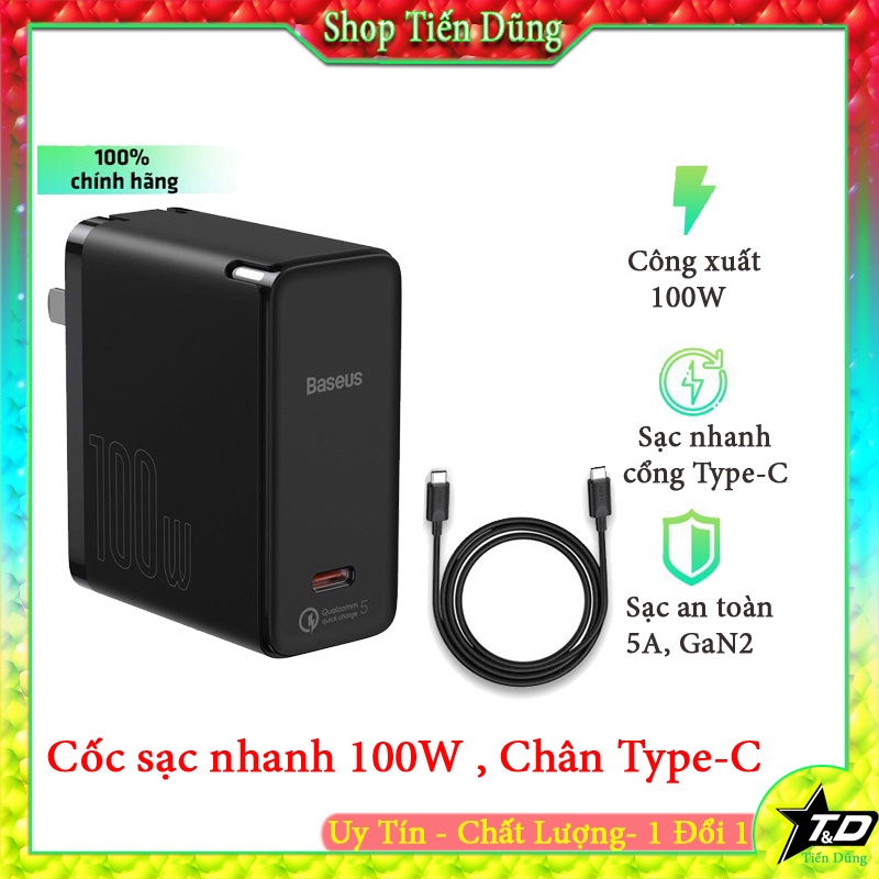 [Tặng Cáp 100W] Cốc Sạc Nhanh Baseus 100w Gan2 Us Loại C Qc5.0 4.0 Pd 3.0 Máy Tính Xách Tay Máy Tính