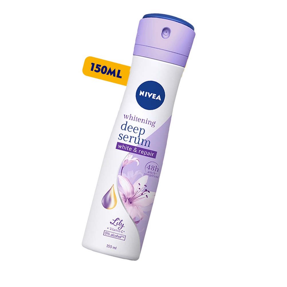 Bộ Đôi Xịt và Lăn Ngăn Mùi Nivea Whitening Deep Serum hương hoa (150ml+40ml)