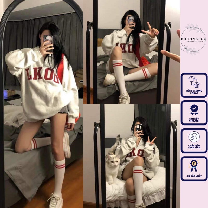 Áo dài tay  Áo polo tay bồng cổ bẻ trắng LKOS form rộng dành cho nữ phong cách Ulzzang style Hàn Quốc PHULA
