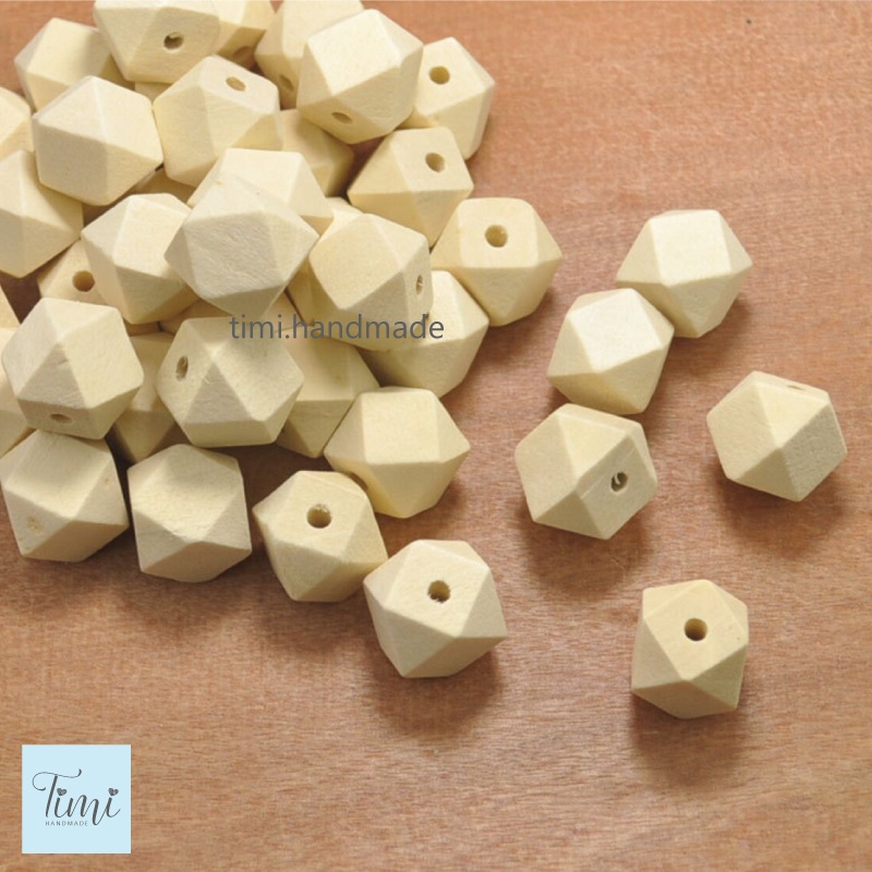 10 Hạt gỗ lục giác trang trí macrame, làm đồ trang sức, thủ công size 16mm / 20mm