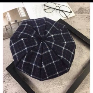 Mũ nồi caro trẻ trung Hàn Quốc, mũ beret caro