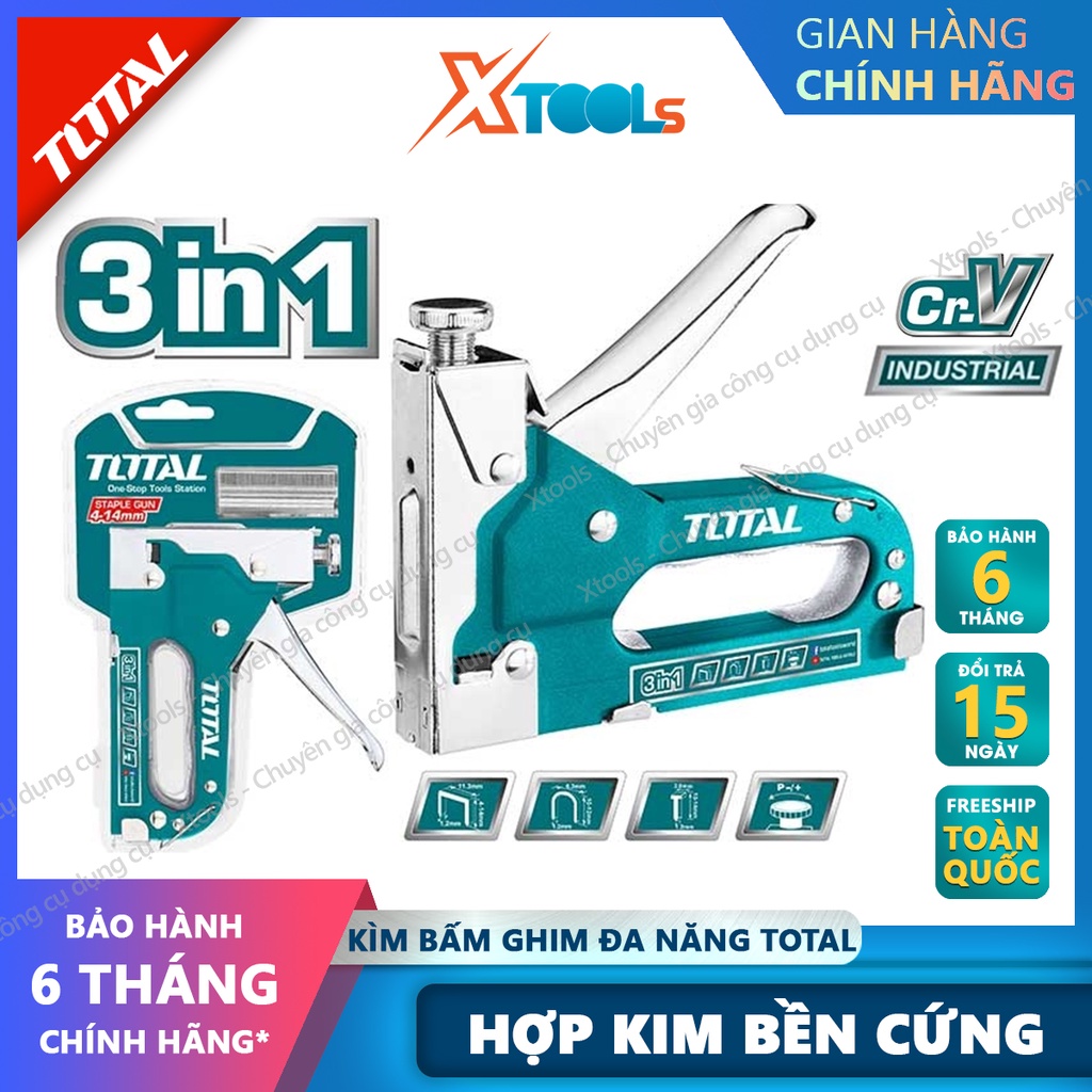 Kìm bấm đinh ghim đa năng 3 trong 1 TOTAL THT31143 Kềm bấm ghim có điều chỉnh lực bắn, tặng kèm 600 mũi ghim