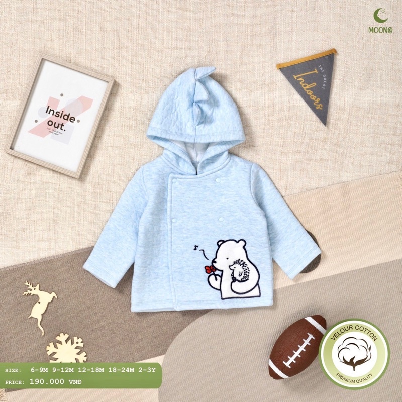 MOON Áo khoác nỉ cho bé có mũ size 6m đến 3y