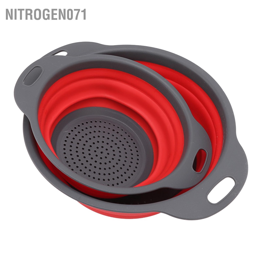 Nitrogen071 Rổ lướt SILICON gấp gọn TRÒN_HÀNG CÓ SẴN - 2 cái Giỏ rửa rau củ quả