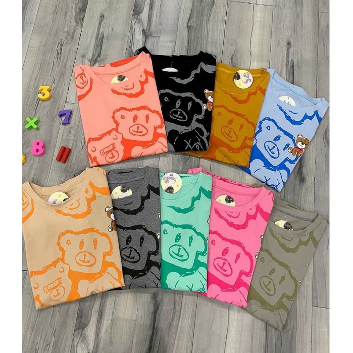 Bộ thun cotton cao cấp in gấu phối quần ngố