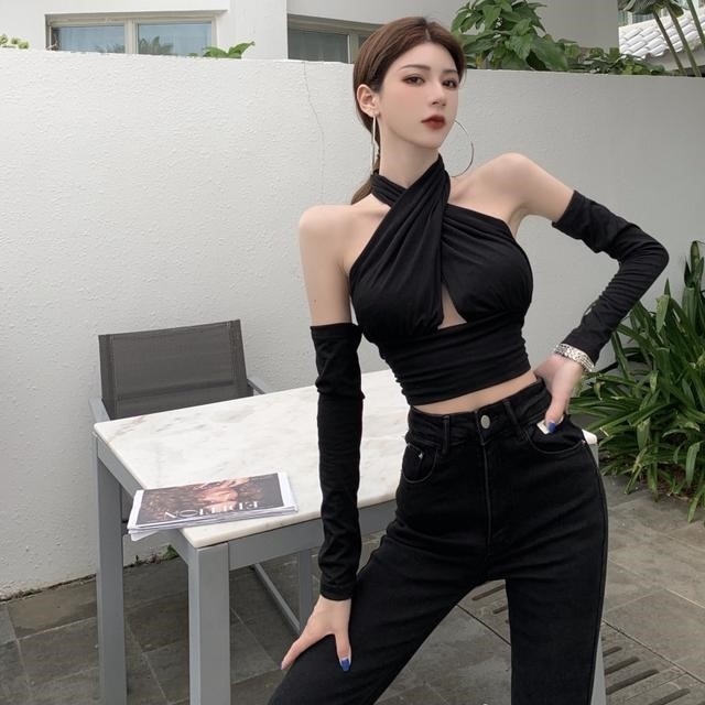 Sexy Women Cross Over Crop Top Sexy Nightclub Halter Neck Cut Out Sleeveless Tank Tops