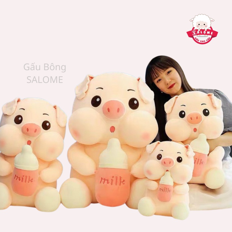 Gấu Bông Heo Ôm Bình Sữa SALOME, Thú Hổ Milk Cao Cấp Vải Miniso